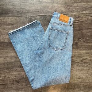 aritzia denim forum farrah high rise wide leg blue jean denim